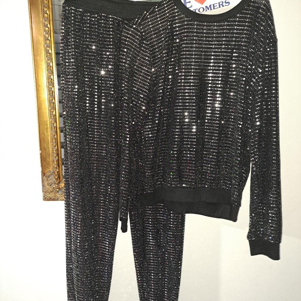 2 piece sparkling evening wear pants set in Lg. Black with sparkling sequin